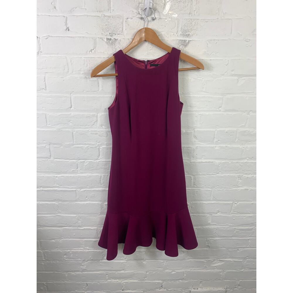 Jay Godfrey Women's Flutter Hem Scoop Neck Midi Dress Sleeveless Burgundy Size 2